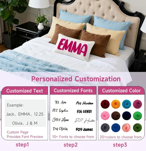 Vista 2 de Funda de almohada lumbar con nombre bordado personalizado, funda de almohada de lino con monograma para sofá cama, funda de almohada personalizada