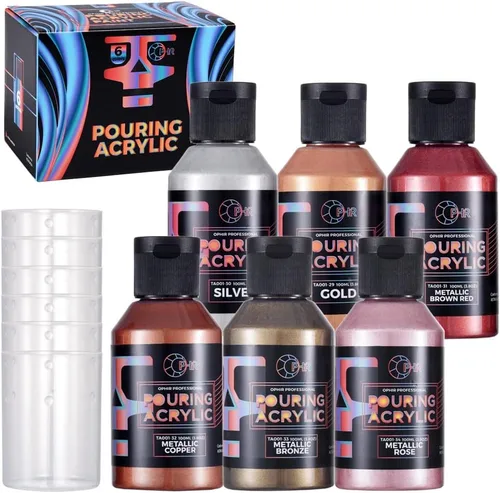 Vista 7 de OPHIR Total 22.8OZ Set de Pintura Acrílica para Verter, 3 Suministros de Pintura Acrílica Premezclada para Verter en Negro y 3 en Blanco, para Juego