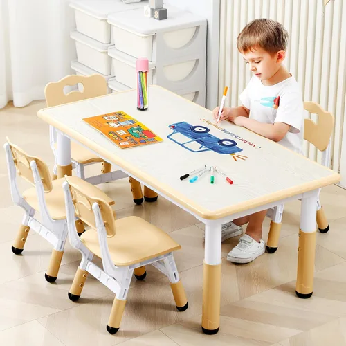 Vista 2 de Juego de mesa y silla para niños, mesa y silla para niños, mesa ajustable para niños, patas y organizador de mesa antideslizantes, escritorio