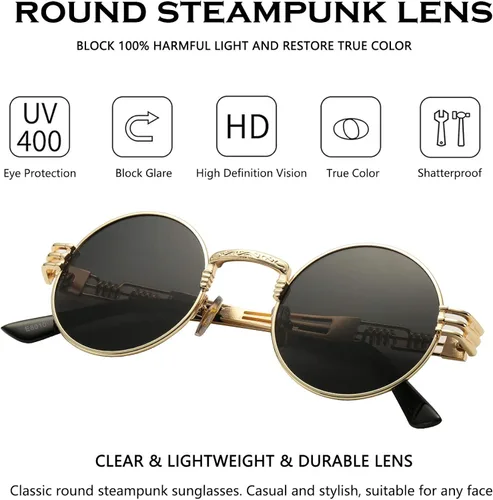 Vista 3 de DeBuff Gafas de sol retro redondas steampunk hippie