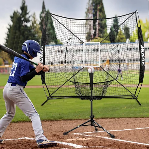 Vista 3 de 7'X7' Baseball Softball Practice Net,Pitching Net,Batting Net,with Baseball Tee,Bonus Strike Zone and Bow Frame,for Hitting,Pitching, Catching