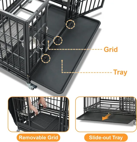 Vista 5 de Homey Pet Jaula apilable para perros de 36 pulgadas, resistente e indestructible, a prueba de escape, con 4 ruedas con bloqueo, bandeja extraíble