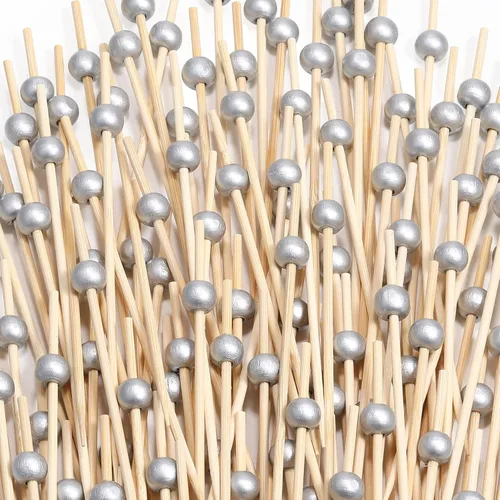 Vista 10 de 200 piezas de palillos de cóctel, palillos de dientes de 4.7 pulgadas para aperitivos, brochetas de bambú para cóctel y bebidas, postres