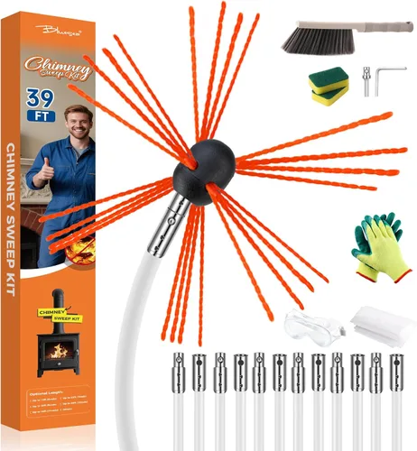 Vista 12 de Kit de deshollinador Bluesea de 4 piezas con varilla de nylon, accesorios para limpieza de chimenea con llave hexagonal y adaptador para taladro