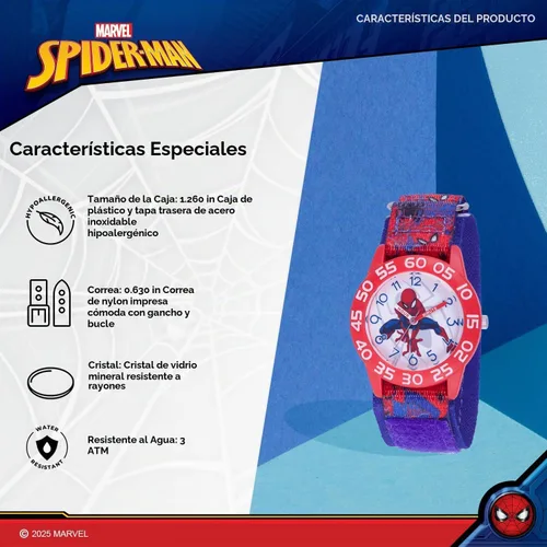 Vista 4 de Marvel Spider-Man Kids' Plastic Time Teacher Analog Quartz Nylon Strap Watch
