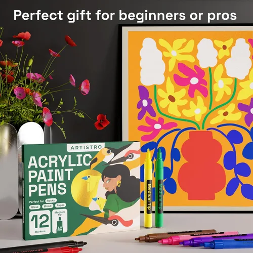 Vista 6 de ARTISTRO 12 Bolígrafos de Pintura Regulares para Marcado en Vidrio, Pintura en Roca, Cerámica, Madera, Tela, Álbum de Recortes, Manualidades DIY