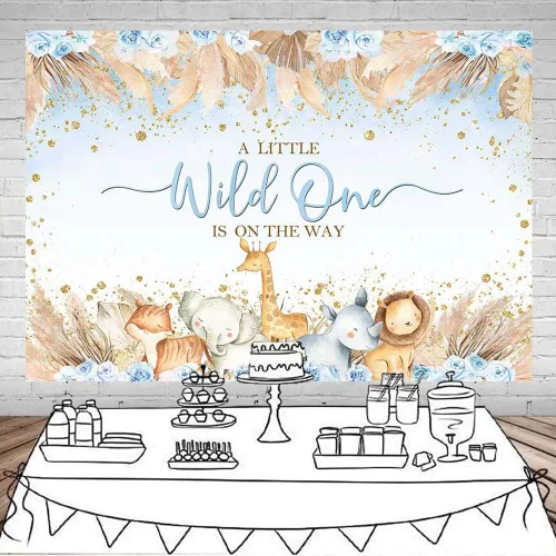Vista 2 de Mocsicka Telón de fondo para baby shower de safari para niños, diseño bohemio, animales de la selva, un poco salvaje, uno está en el camino, vinilo