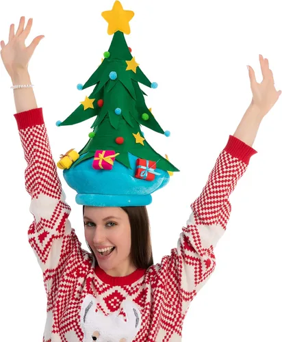Vista 5 de JOYIN Divertido sombrero de árbol de Navidad, sombreros de Papá Noel unisex de felpa para celebraciones de disfraces, recuerdo de fiesta