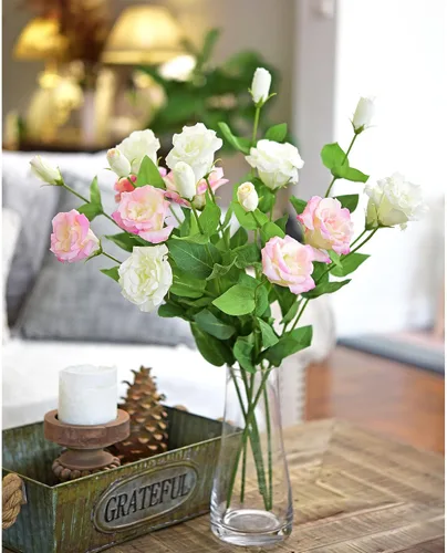 Vista 4 de FiveSeasonStuff Real Touch Lisianthus - Flores artificiales florales de color rosa claro, tallos largos y altos, 1.9 pies, 3 tallos Rosa claro