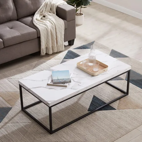 Vista 9 de CENSI - Mesa de centro de roble lavado gris de 47 pulgadas, tamaño grande Extra Thick 1.6" Honey-comb Wood Top, Sturdy Metal Frame, Modern