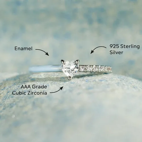 Vista 4 de Story Jewellery - Anillos de corazón para mujer, anillos de promesa de medio esmalte cortados en corazón para madre, hija, mejores amigas, chapados