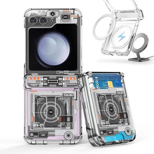 Vista 18 de para Galaxy Z Flip 5 Funda con 2 ranuras para tarjetas, funda rígida delgada y resistente con protección de bisagra, funda completa con protección