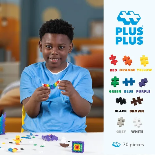 Vista 2 de Plus Plus 70 piezas de bloques de construcción entrelazados para niños, juguetes de conexión de extremo abierto, contenedor Stem para el aula, mini