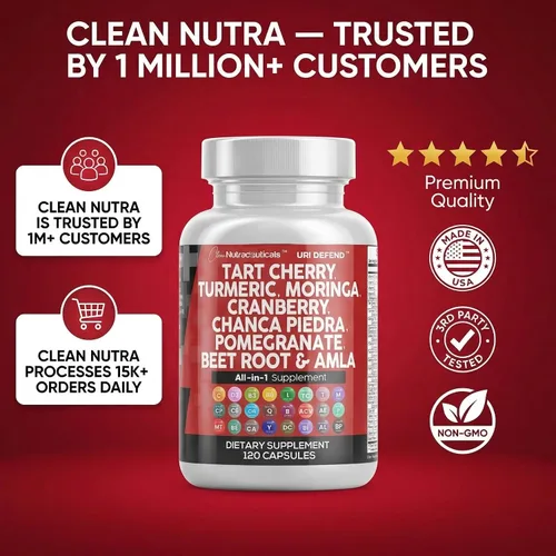 Vista 8 de Clean Nutraceuticals Cápsulas de extracto de cereza ácida con cúrcuma, moringa, arándano, chancapiedra, apio, quercetina, ACV, granada