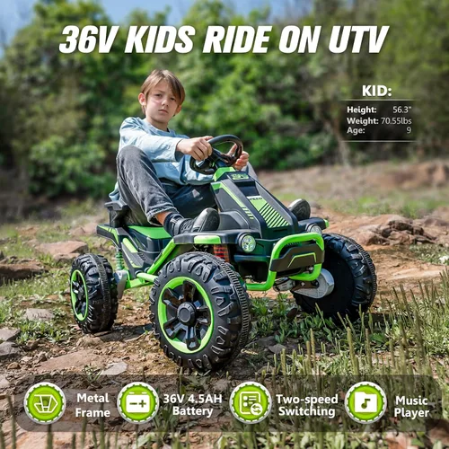 Vista 2 de Juguetes de paseo de 36 V para niños grandes 6+ coche eléctrico con Verde