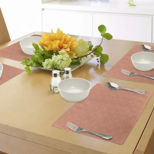 Vista 4 de Ambesonne Juego de 4 manteles individuales color durazno con estampado de flores inspiradas en la naturaleza con color suave, estampado de follaje