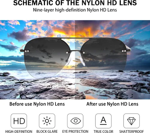 Vista 6 de Vanolu Gafas de sol de aviador retro sin montura para mujeres y hombres clásicas para mujer protección UV400 lentes degradados