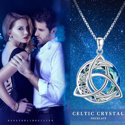 Vista 7 de Midir&Etain Trinity Knot Necklace 925 Sterling Silver Celtic Pendant Moon Jewelry Gifts for Women Hypoallergenic Necklace for Sensitive Neck
