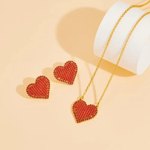 Vista 3 de CLASSYZINT Gold Jewelry Set For Women Black Disc Red And Pearl Heart Charms Pendant Earrings Bracelets Necklaces