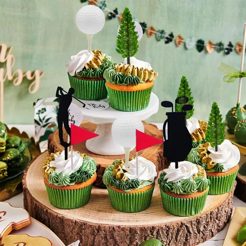 Vista 5 de MEMOVAN Decoraciones para tartas de golf, decoraciones para tartas de cumpleaños, mini carrito de golf, decoración de pasteles temáticos de golf