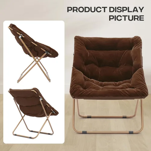 Vista 9 de Cómoda silla con platillo, silla de sala de estar, silla plegable acolchada suave de piel sintética, cómoda silla cuadrada de luna para sala