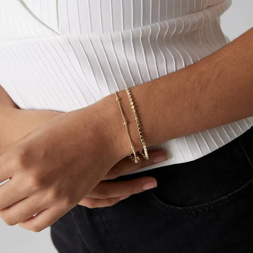 Vista 7 de MIDEEO - Pulseras chapadas en oro para mujer, juego de delgadas pulseras de cadena para combinar, de espiga, trenzada, de circonita cúbica