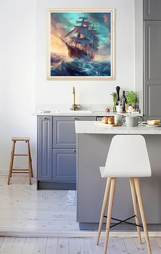 Vista 3 de Diymood Pintura por números para adultos, barco, pintura al óleo náutica acrílica por números, kits para niños y adultos principiantes