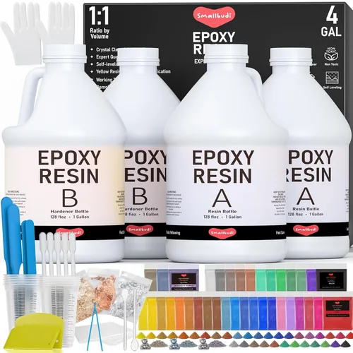 Vista 8 de Kit de resina epoxi Smallbudi de 1 galón con 24 colores de polvo de mica, lámina de oro, tazas y palo, resina transparente para principiantes
