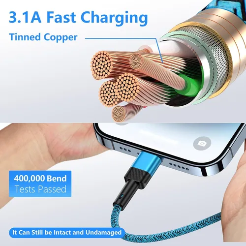 Vista 4 de Cargador USB a iPhone de 6 pies/5 unidades compatible con iPhone 14 13 12 11 Pro Max XR XS X 8 7 6 Plus SE, iPad Pro Air Mini, iPod, cable largo