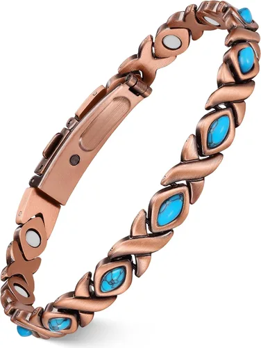 Vista 16 de Feraco Pulseras de Cobre Puro para Mujeres, Pulsera Magnética de Ultra Fuerza con Imanes de 3800 Gauss y Turquesa Natural y Piedras, Ajustable