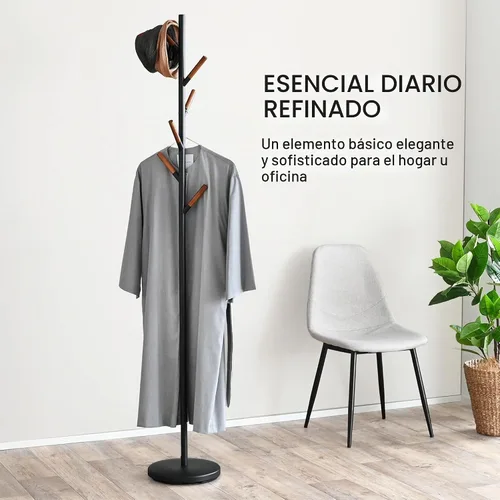Vista 2 de Yamazaki Inicio Perchero independiente con ganchos de madera, ahorro de espacio de acero talla única negro