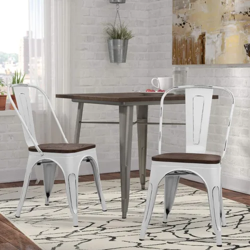 Vista 2 de Furmax Sillas de comedor de metal con asiento de madera, para uso en interiores y exteriores, apilables, elegantes, para comedor, bistró, cafetería