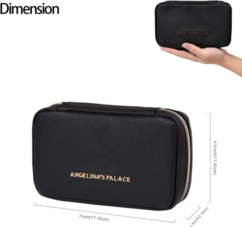 Vista 2 de Angelina's Palace Pequeño estuche organizador de joyas impermeable, bolsa de almacenamiento de viaje de cuero vegano, regalos de dama de honor