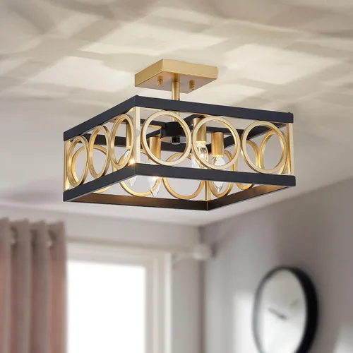 Vista 11 de XINGQI Candelabro moderno cuadrado de 17.7 pulgadas, 4 luces, lámpara colgante de granja para comedor, sala de estar, dormitorio, isla de cocina