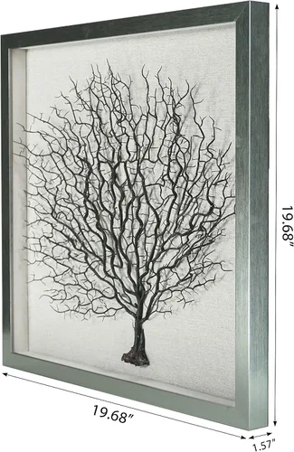 Vista 4 de Huji Decoración de pared de caja de sombra de raíces de árbol plateado