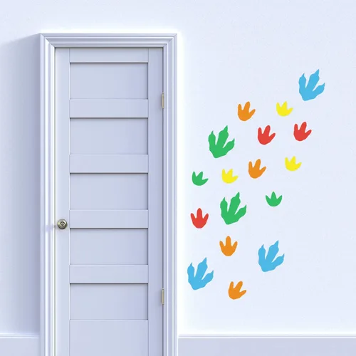 Vista 3 de Calcomanías de pared de huellas de dinosaurio, 60 unidades, calcomanías de huellas de dinosaurios para habitación de niños, calcomanías extraíbles