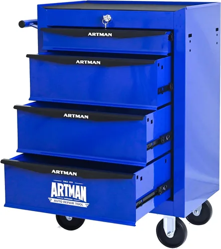 Vista 9 de Runboll Caja de herramientas con 4 cajones con taquilla, 20.9 pulgadas de profundidad de metal movible con cerradura, caja de almacenamiento
