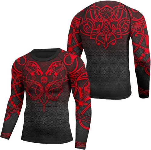 Vista 11 de Camiseta de compresión Viking de manga larga para capa base, ajuste de rendimiento, MMA BJJ, tela elástica Color 1