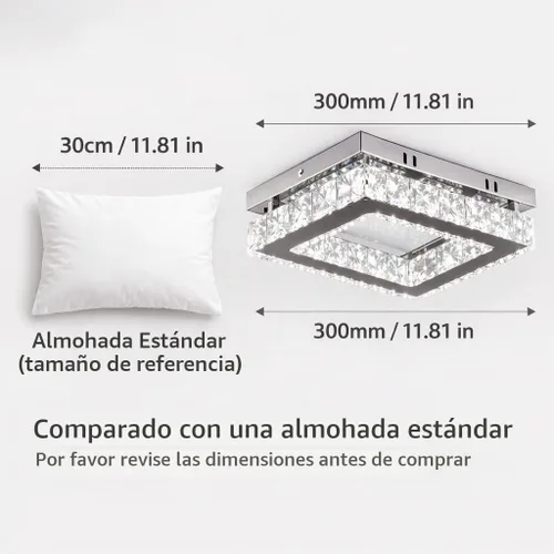 Vista 2 de Lámpara rectangular de cristal, luz de techo LED regulable Control remoto y aplicación, 3000K-6500K blanco sintonizable, cristal K9 y acero