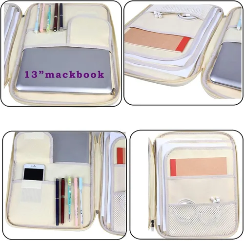 Vista 8 de JAKAGO Cartera de viaje A4 multifuncional organizador de documentos con cremallera para suministros de oficina (blanco mora)