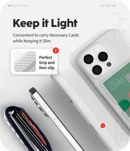 Vista 3 de GOOSPERY Rail 2 - Funda para tarjetas con tarjetero compatible con iPhone 15 Pro [silicona ligera + protección suave] Soporte para tarjetas