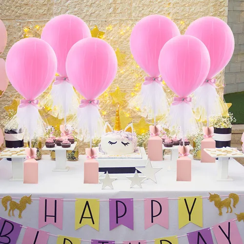 Vista 4 de Globos tutú de tul rosa con caja de dulces para centros de mesa de baby shower, mariposas para niñas, fiesta de cumpleaños, decoración de mesa