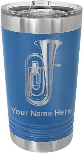 Vista 10 de LaserGram Vaso de pinta aislado al vacío de 16 onzas, tuba, grabado personalizado incluido (negro) Engraved Gift for Tuba Players, Vacuum