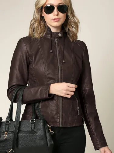 Vista 7 de Lock and Love - Chaqueta de motociclista de piel sintética con capucha desmontable, para mujer