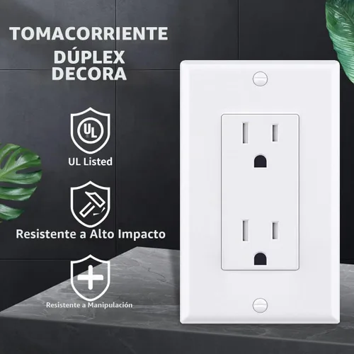 Vista 2 de Micmi Enchufe de salida, receptáculo decorador, 15 amperios, 125 voltios, resistente a manipulaciones, conexión a tierra TR con placas de pared