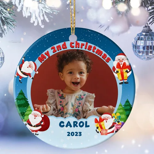Vista 3 de Adorno de Navidad personalizado con foto para bebé, mi segunda Navidad, adorno de recuerdo de bebé, adornos colgantes de Navidad