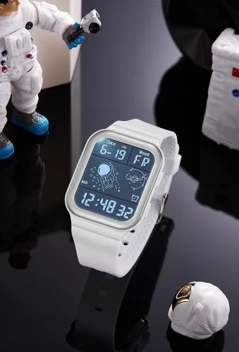 Vista 7 de Relojes electrónicos unisex para hombres y mujeres, 164.0 ft, impermeable, deportivo, digital, correa de silicona, cronógrafo, reloj rectangular