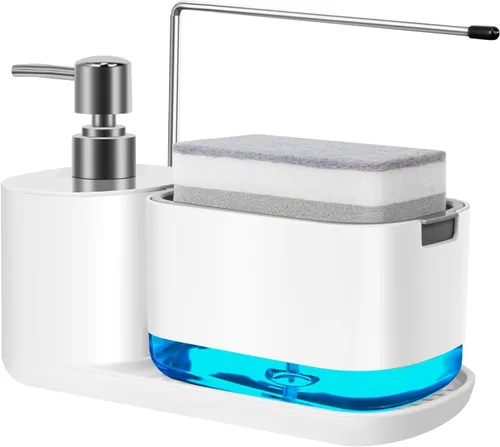 Vista 9 de Dispensador de jabón para platos de 10 onzas para fregadero de cocina con soporte de esponja, dispensador de jabón de cocina de calidad premium
