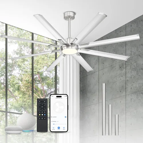 Vista 17 de Ventilador de techo industrial de 72 pulgadas sin luz, modelo negro mate para exteriores para áreas cubiertas, 8 cuchillas de aluminio, flujo