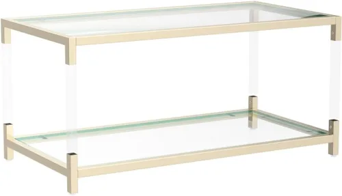 Vista 5 de AGV LIGHTING Mesa auxiliar BLEVIO 202205, mesa de centro de doble capa de diseño moderno, perfecta para el espacio vital, parte superior de vidrio
